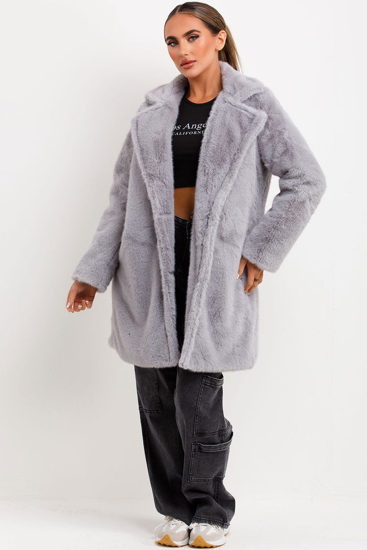 Raina | Women’s faux fur coat with lapel collar