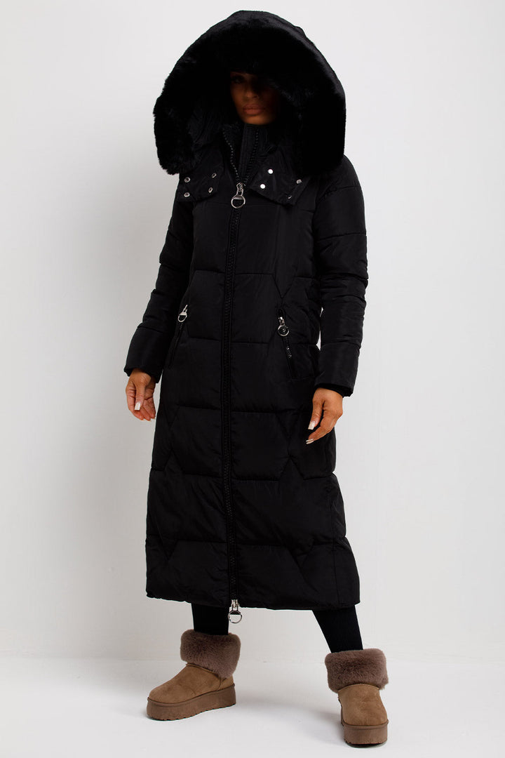 Adaline | Women’s long puffer padded coat with faux fur hood