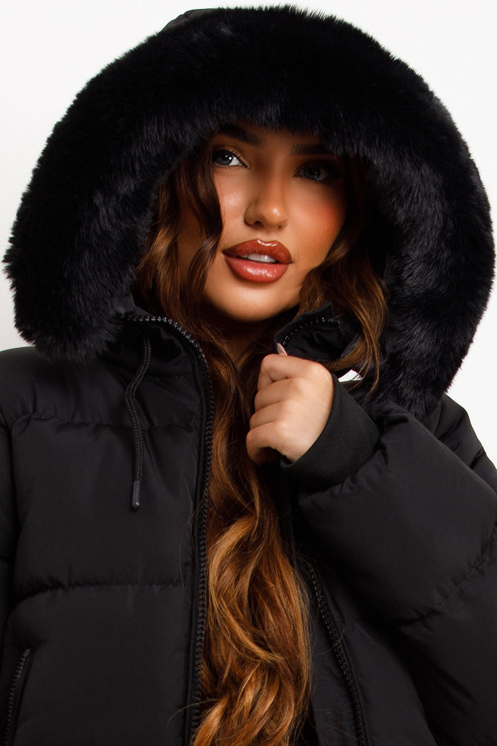 Audrina | Women’s puffer jacket with faux fur hood