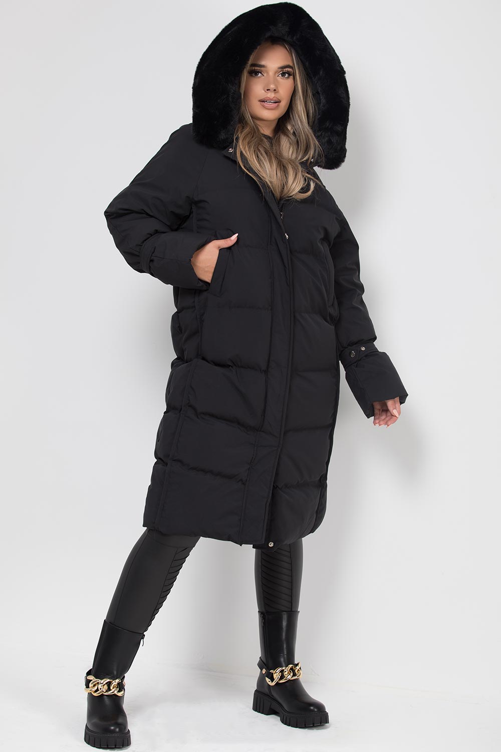Aya | Women’s longline faux fur hood puffer coat
