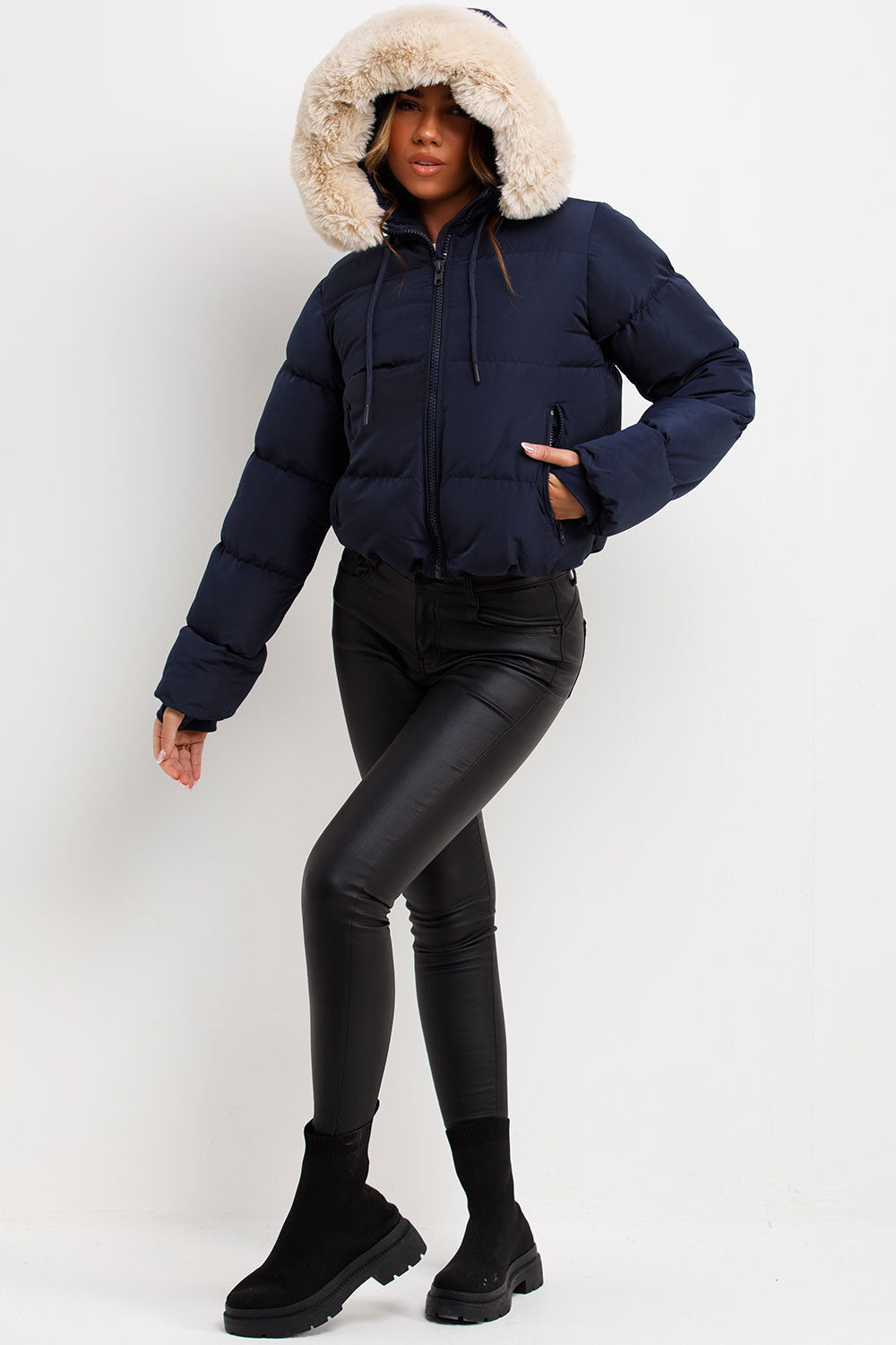 Nadia | Women's puffer jacket with faux fur hood