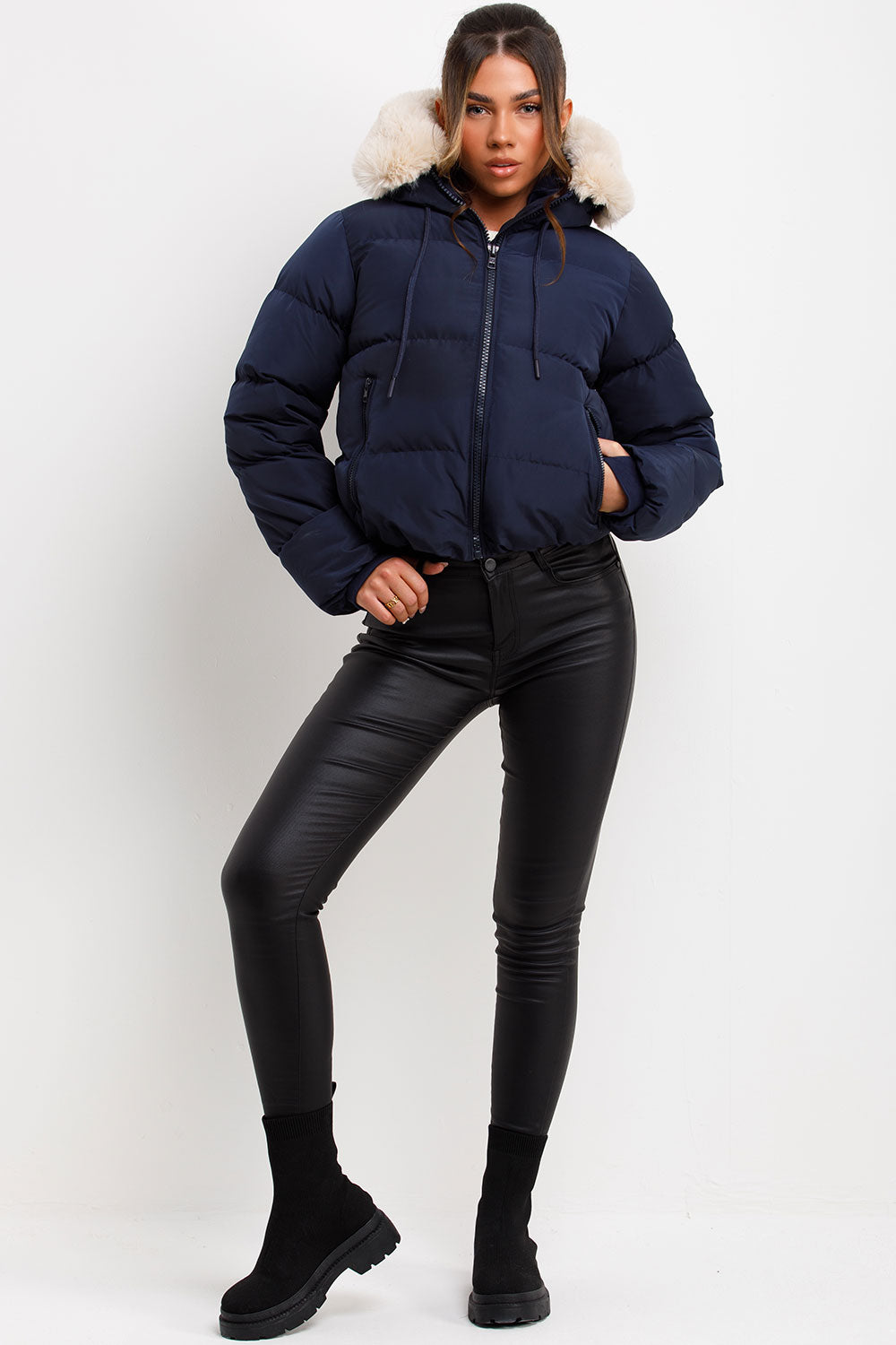 Nadia | Women's puffer jacket with faux fur hood