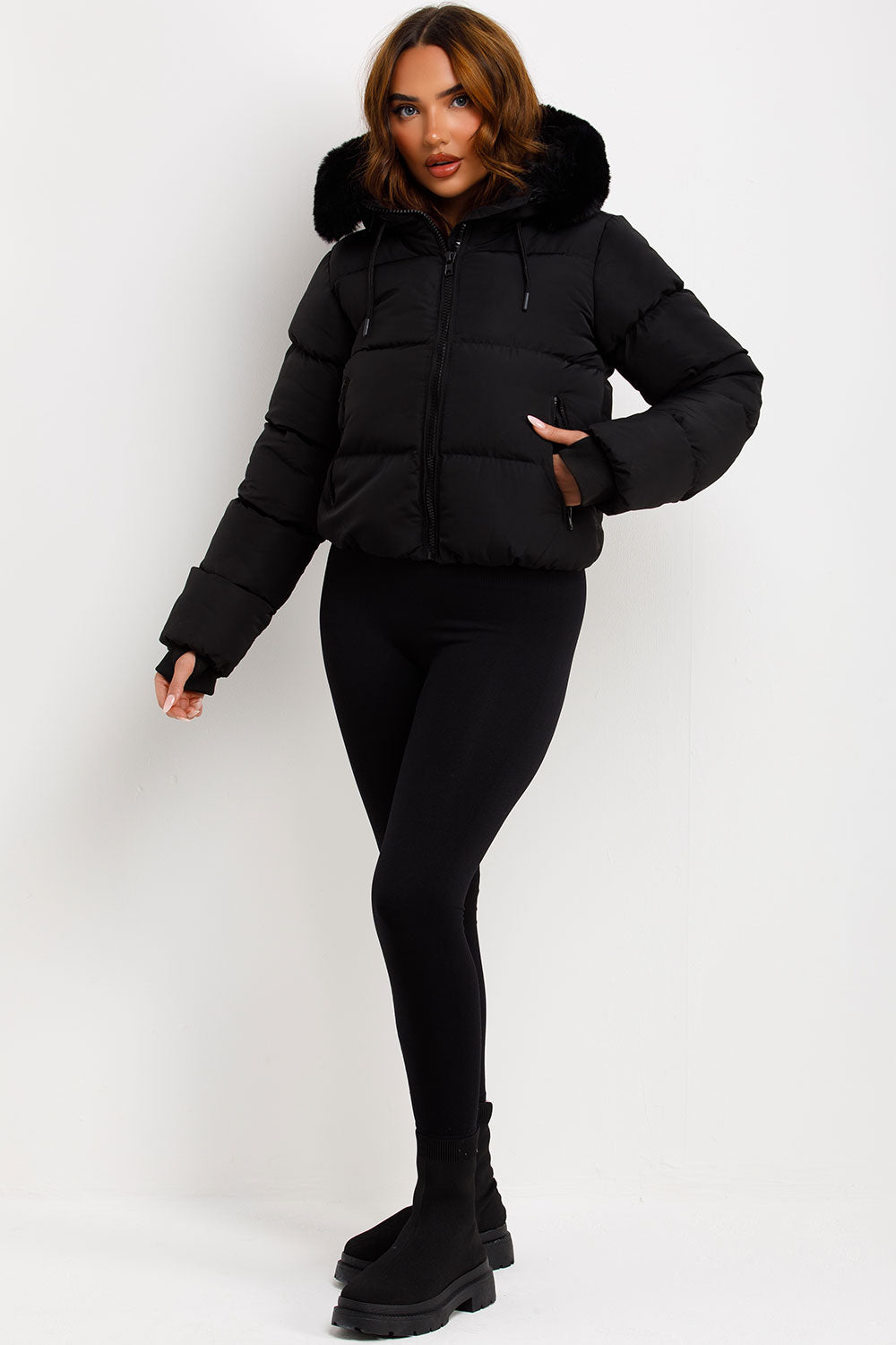 Audrina | Women’s puffer jacket with faux fur hood