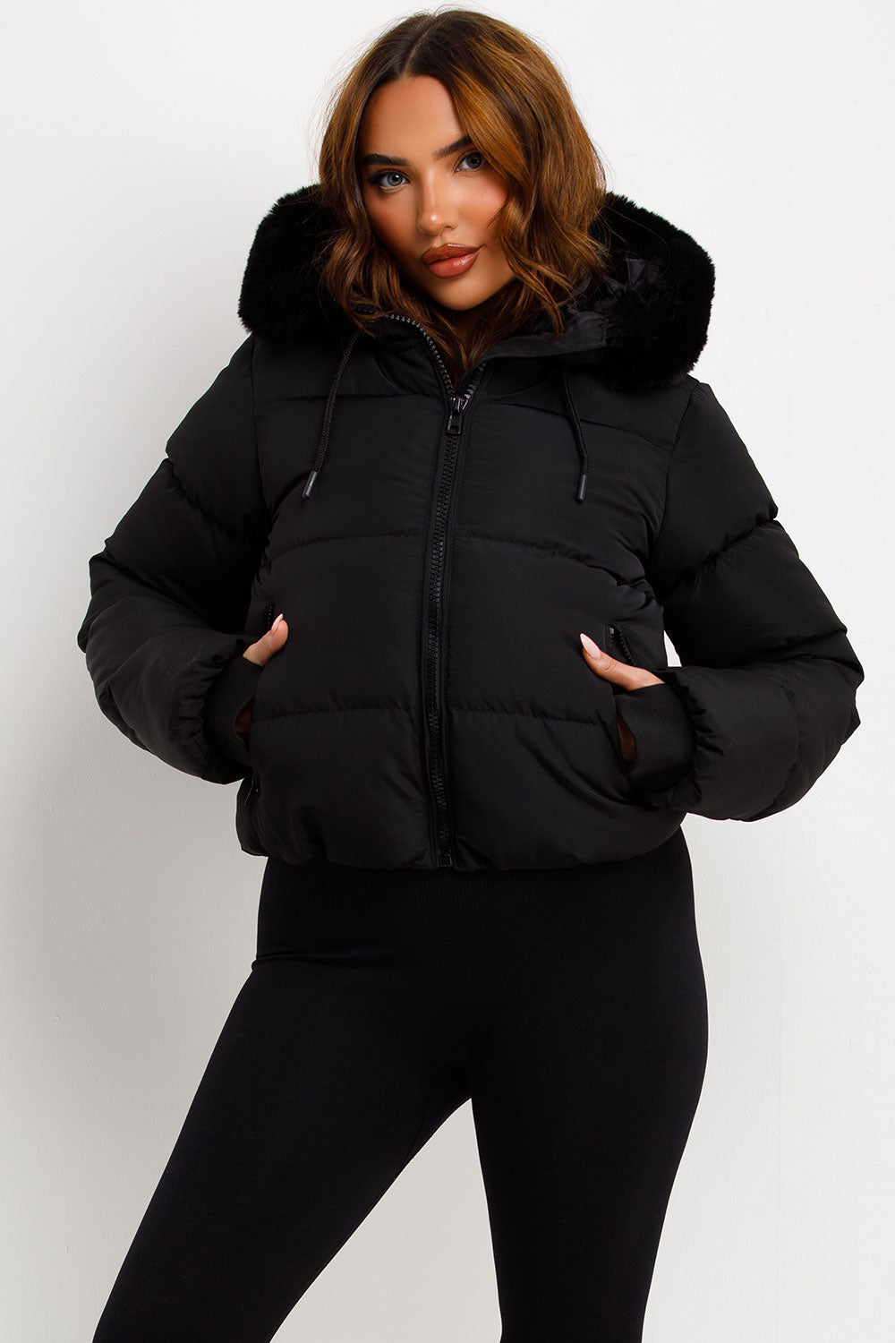 Audrina | Women’s puffer jacket with faux fur hood