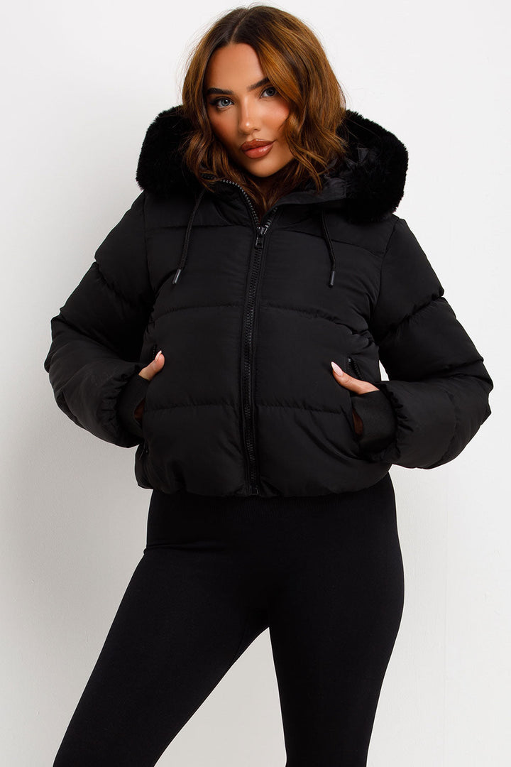 Audrina | Women’s puffer jacket with faux fur hood