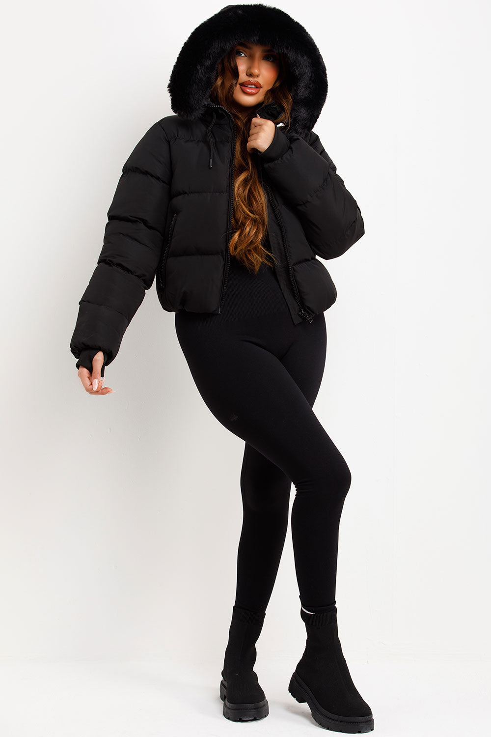 Audrina | Women’s puffer jacket with faux fur hood