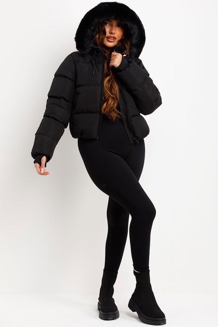 Audrina | Women’s puffer jacket with faux fur hood