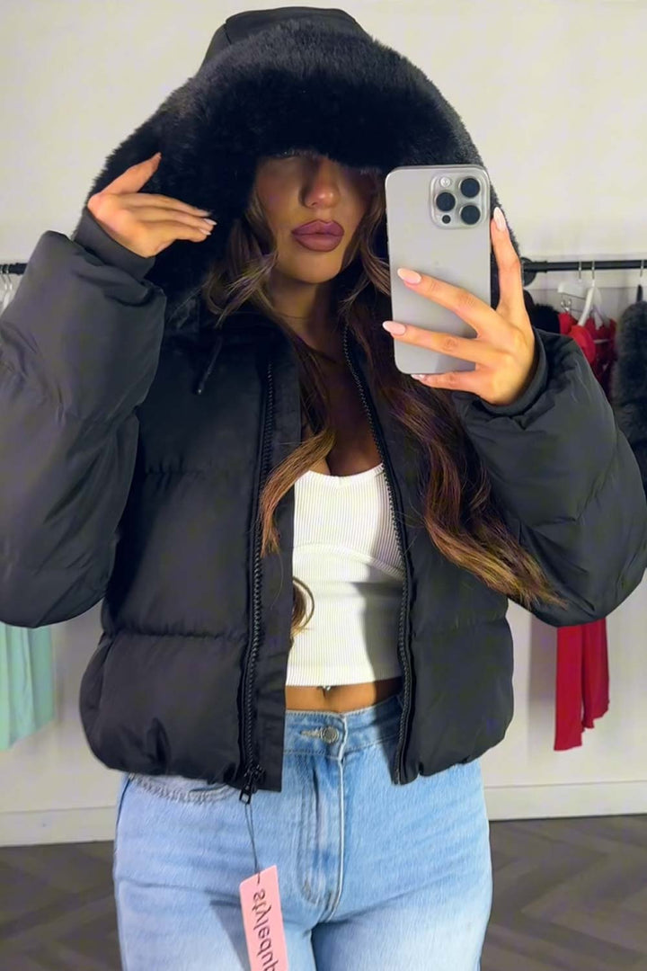 Audrina | Women’s puffer jacket with faux fur hood