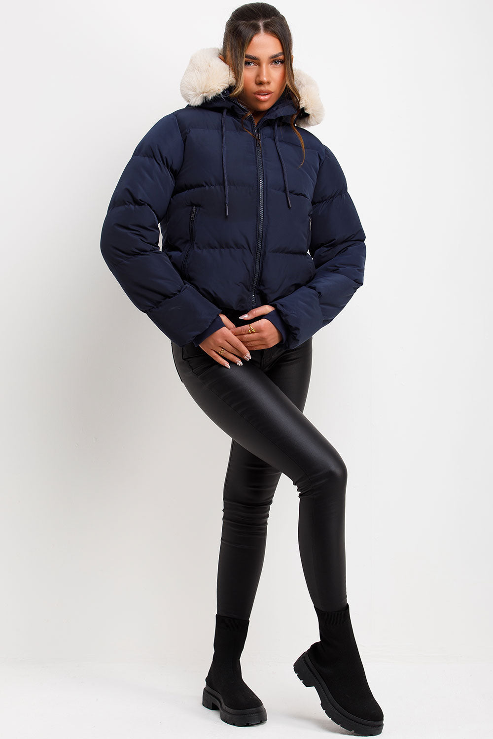 Nadia | Women's puffer jacket with faux fur hood