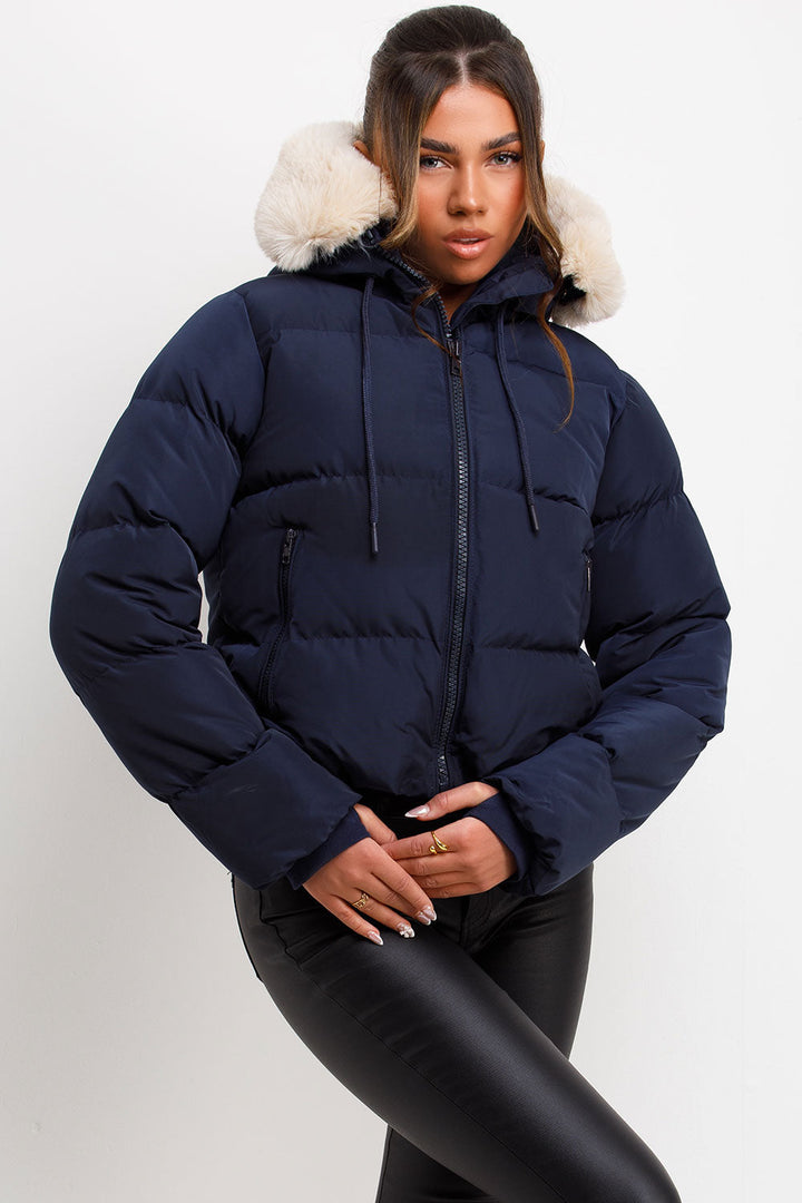 Nadia | Women's puffer jacket with faux fur hood