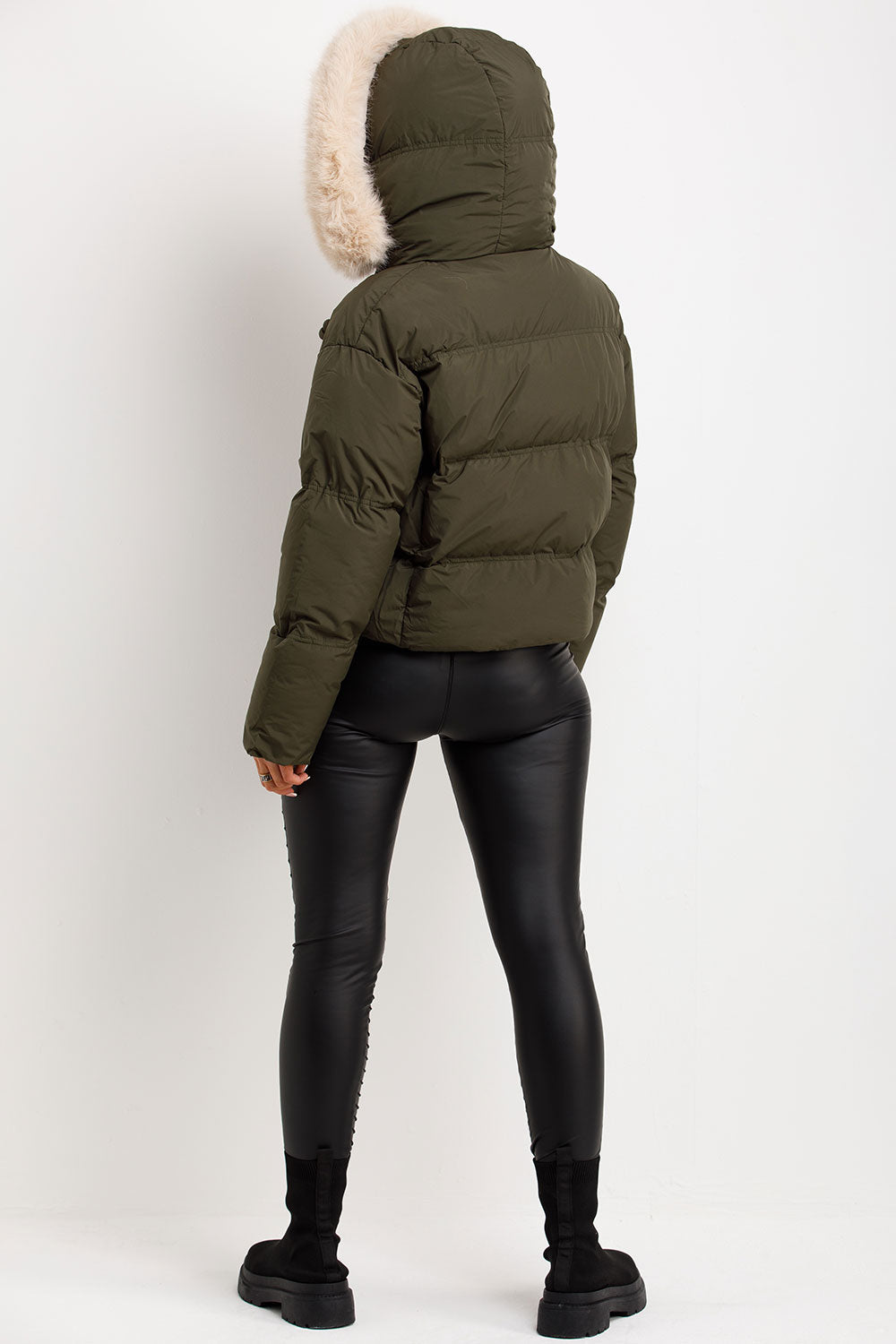 Princess | Women’s cropped puffer jacket with faux fur hood