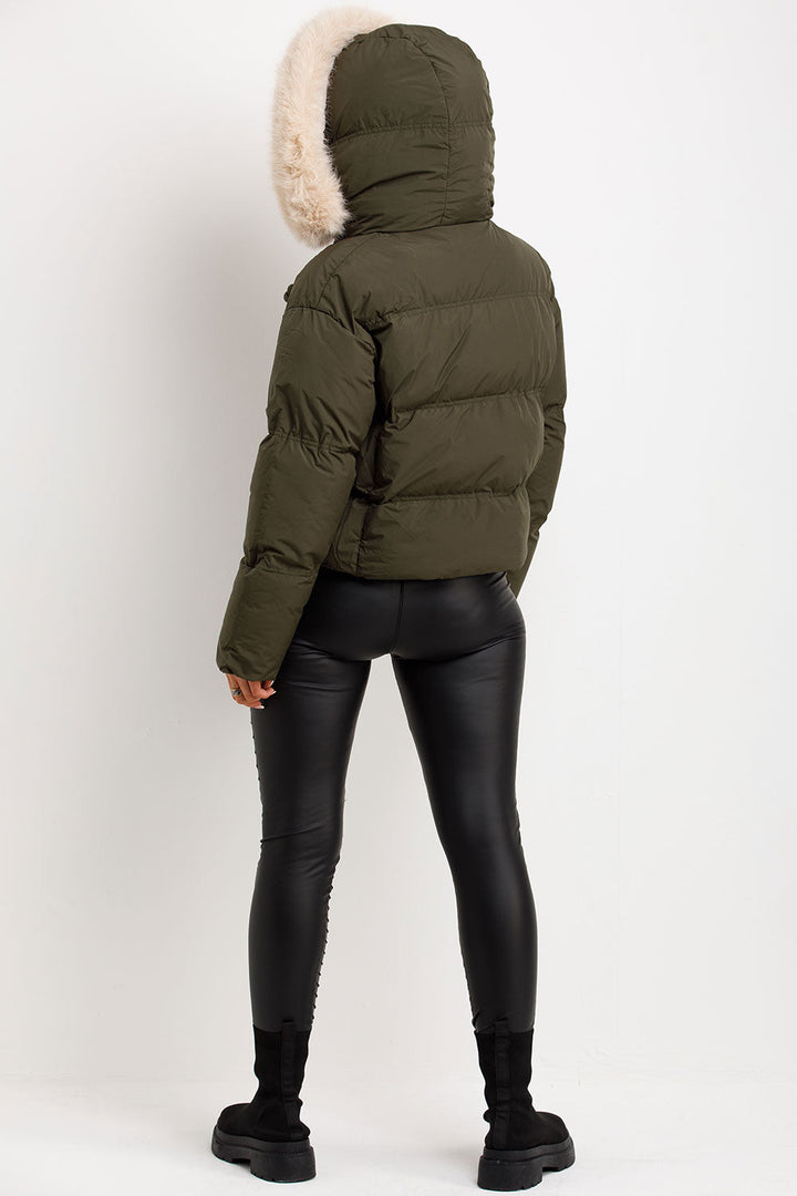 Princess | Women’s cropped puffer jacket with faux fur hood