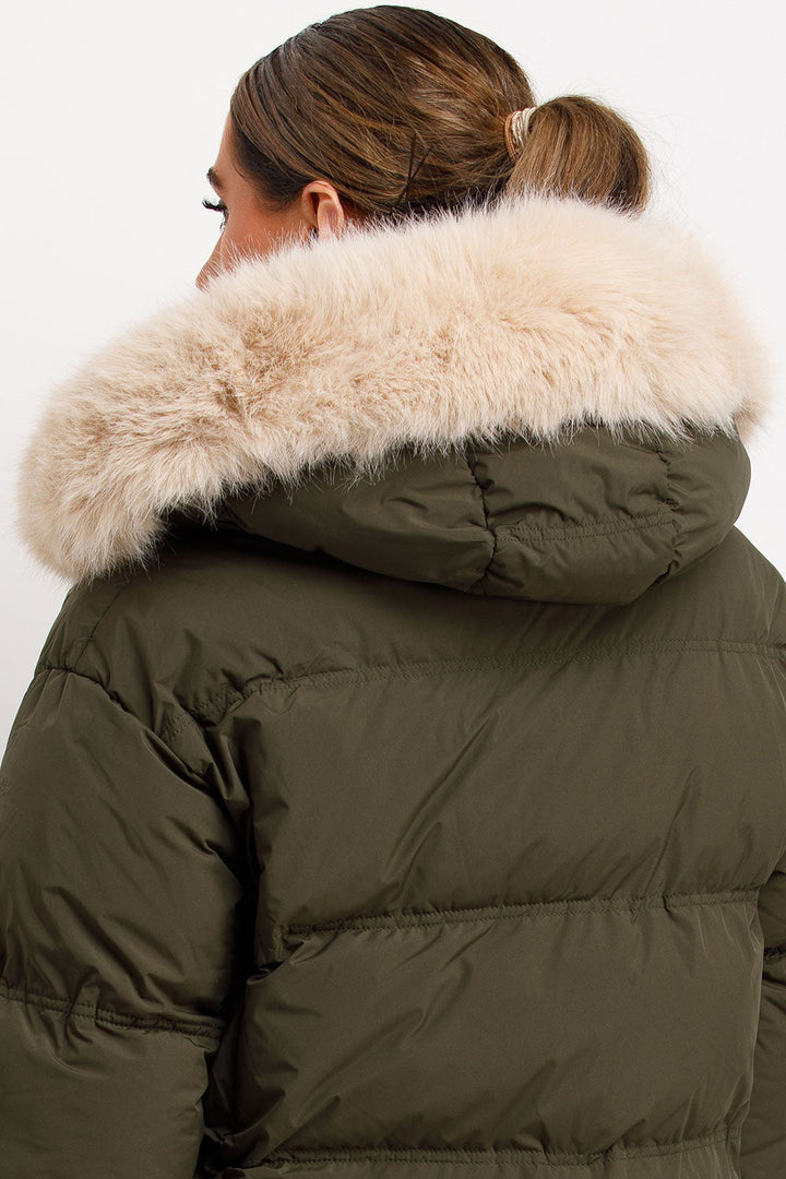 Princess | Women’s cropped puffer jacket with faux fur hood