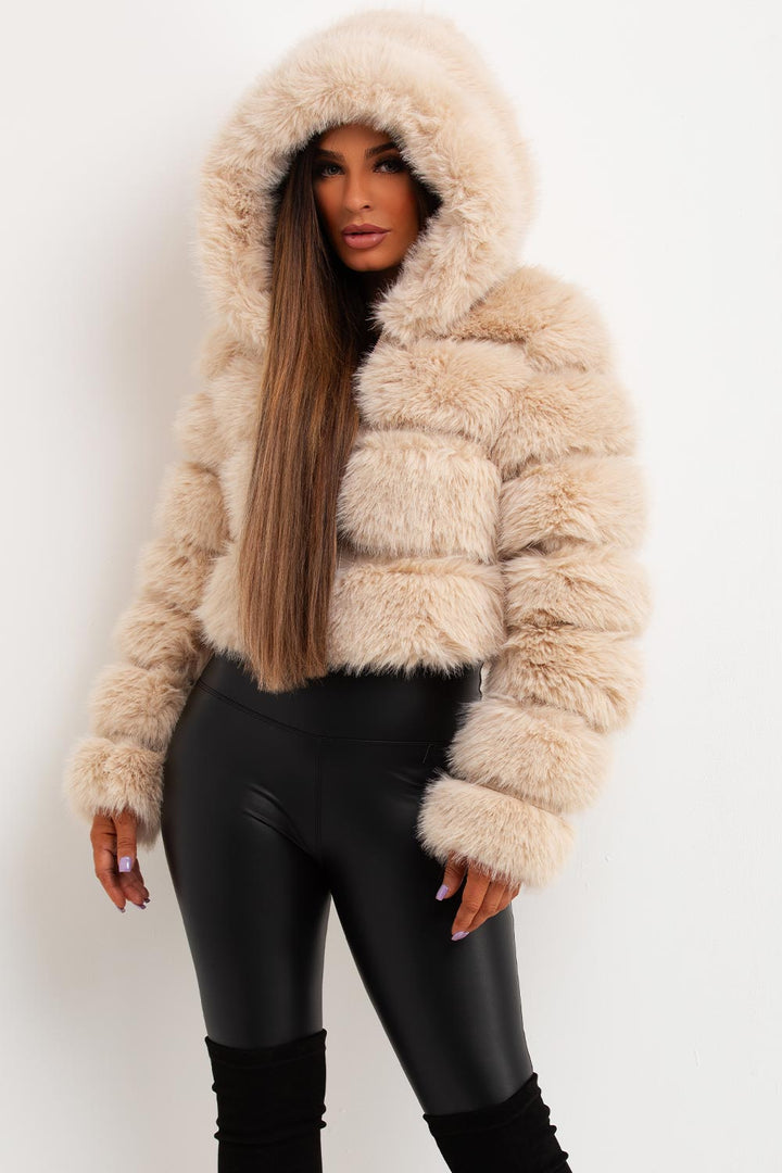 Andi | Women’s plush faux fur hooded cropped jacket