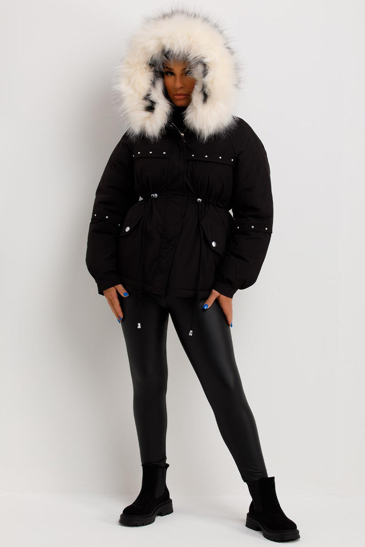 Milena | Women’s faux fur hood coat with stud detail