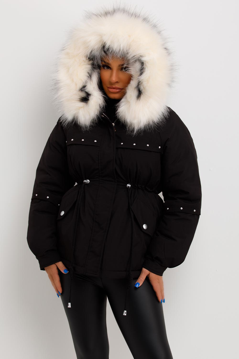 Milena | Women’s faux fur hood coat with stud detail