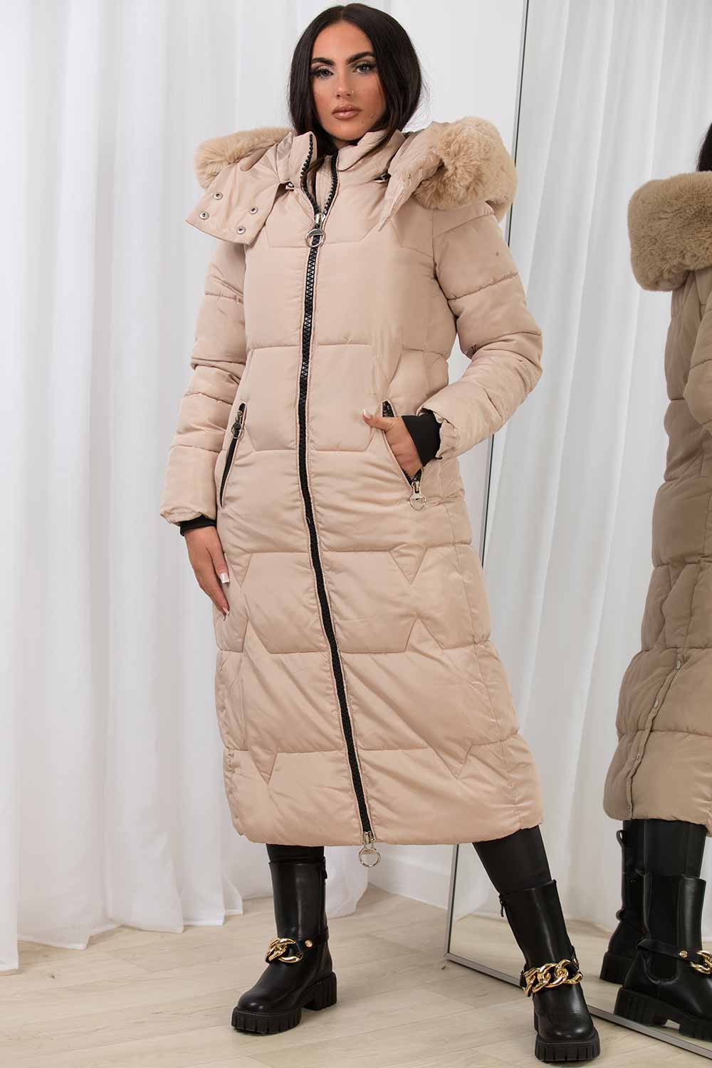 Arleth | Women’s long puffer padded coat with faux fur hood