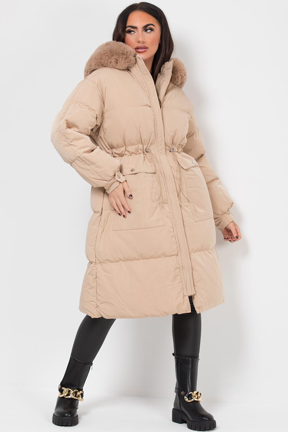 Lovisa | Women’s long puffer coat with faux fur hood