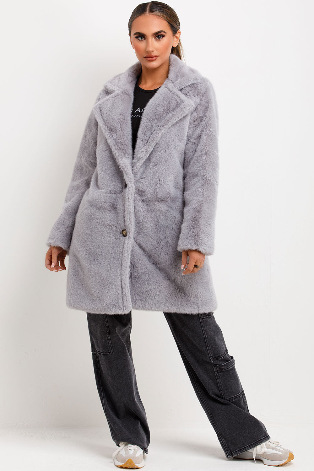 Raina | Women’s faux fur coat with lapel collar
