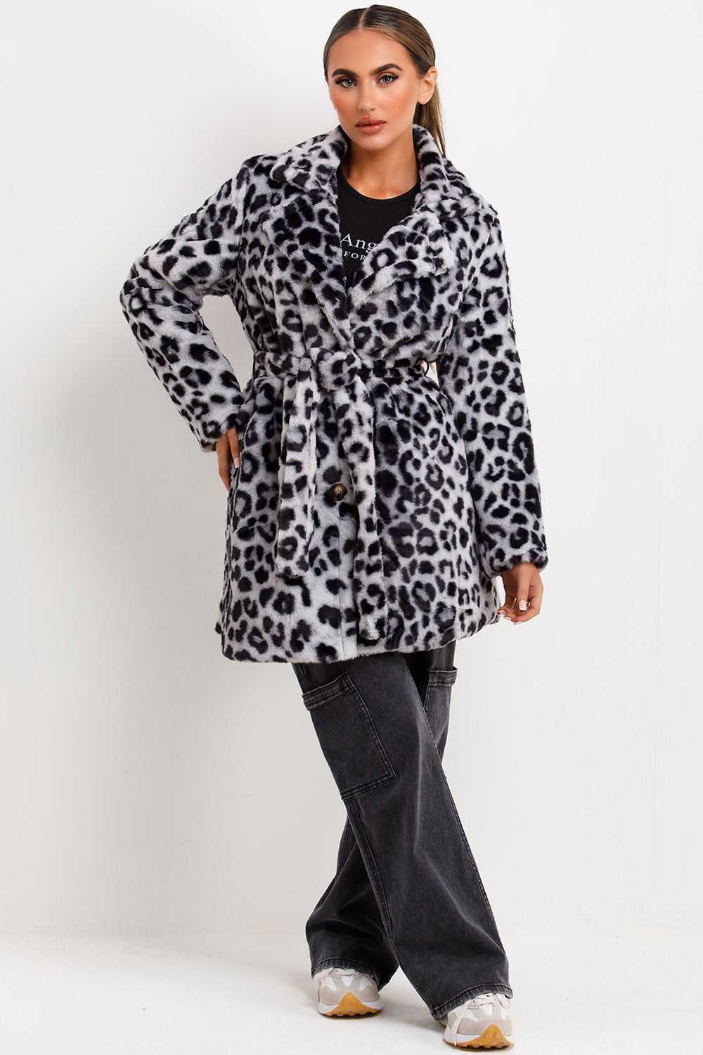 Arlieh | Women’s leopard print faux fur belted coat