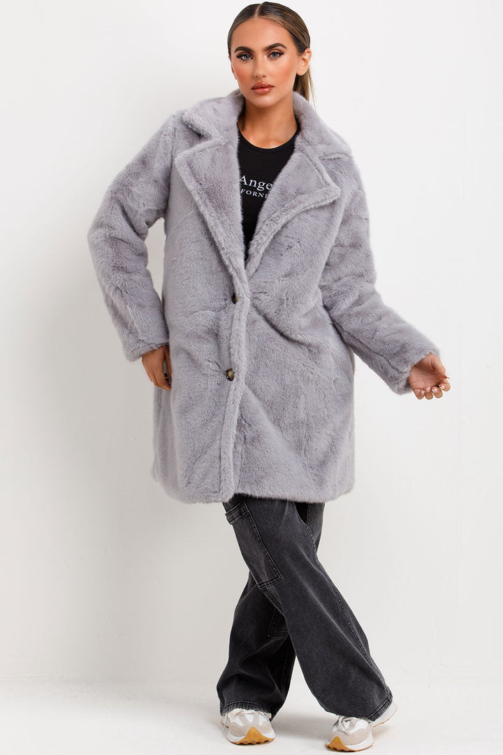 Raina | Women’s faux fur coat with lapel collar