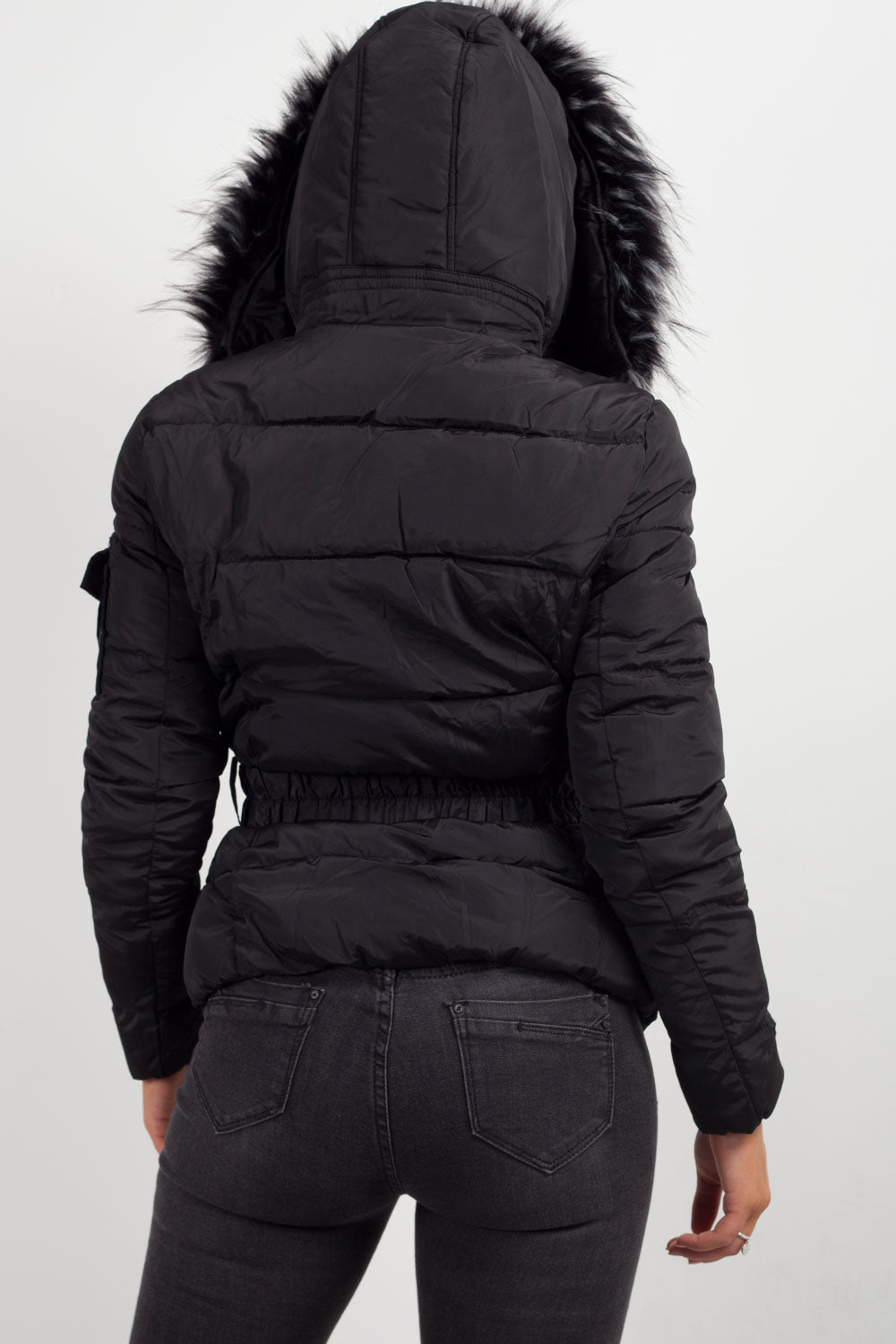 Reya | Women’s belted puffer jacket with faux-fur hood