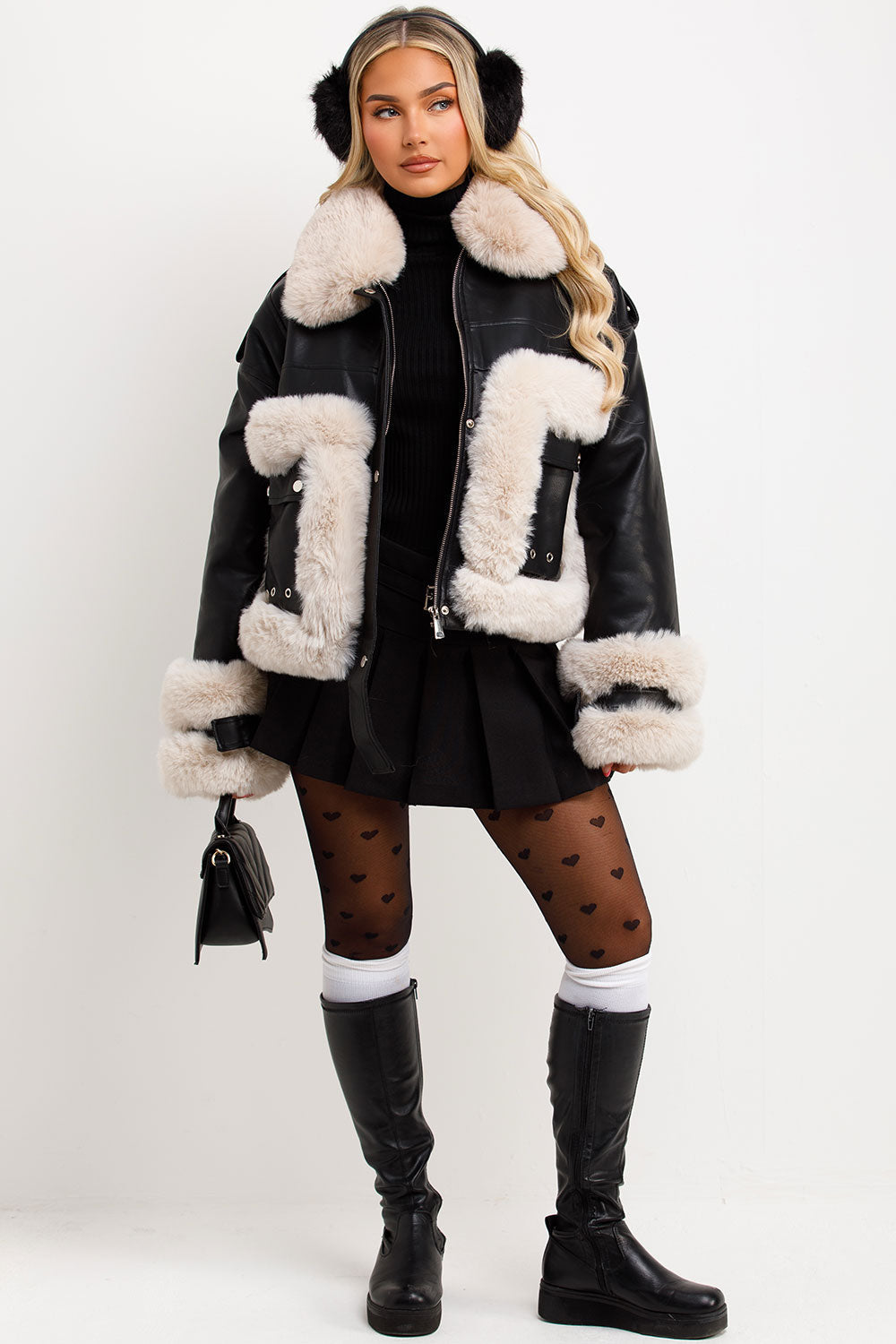 Jayla | Women’s faux leather jacket with contrast faux fur trim