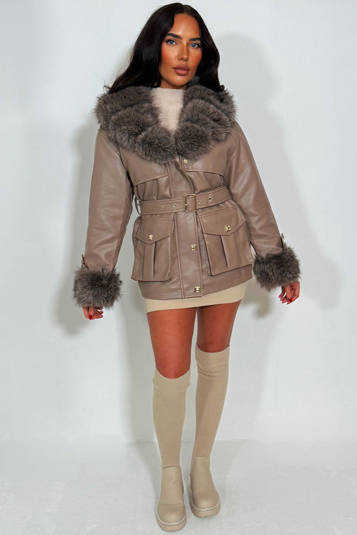 Zaria | Women’s faux leather jacket with detachable faux fur collar and cuffs
