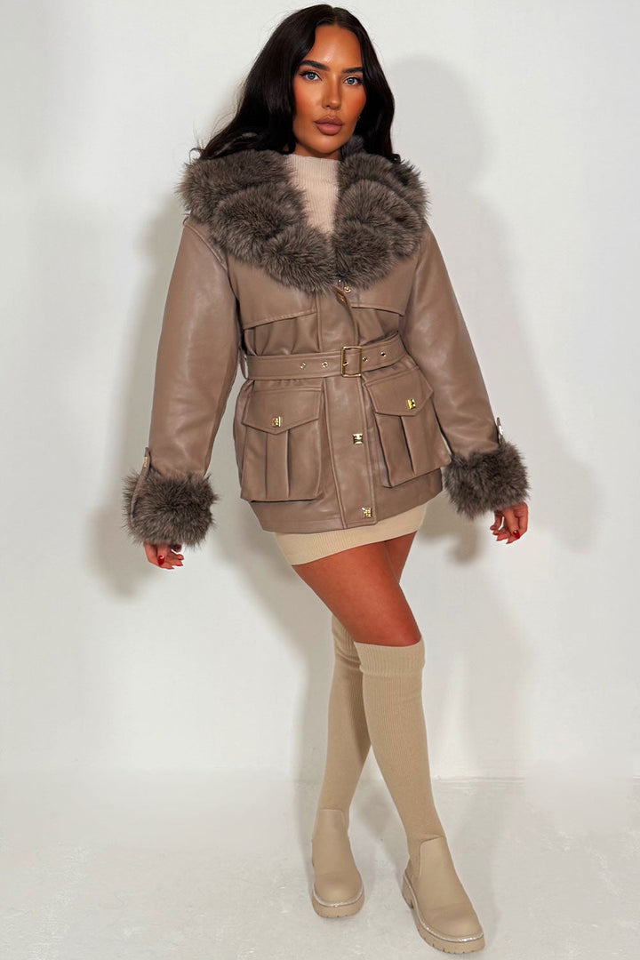 Zaria | Women’s faux leather jacket with detachable faux fur collar and cuffs