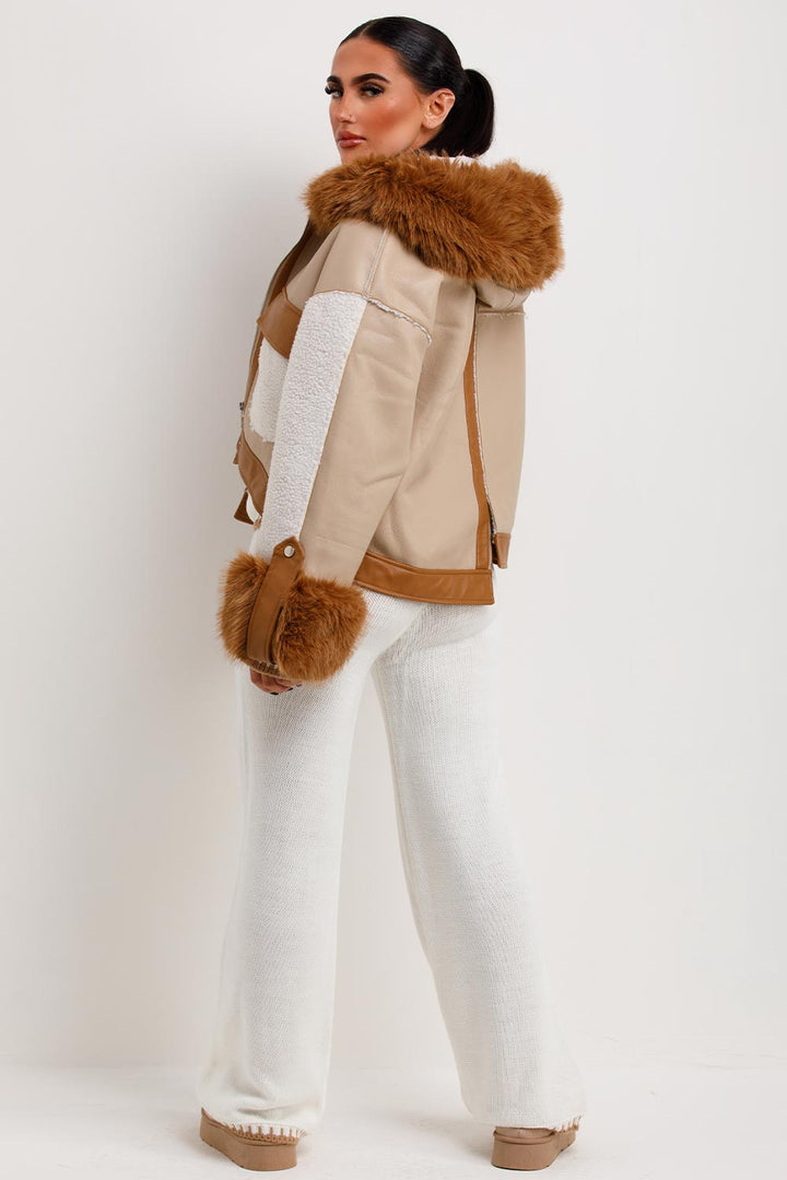 Neriah | Women’s shearling faux leather jacket with luxe faux fur hood