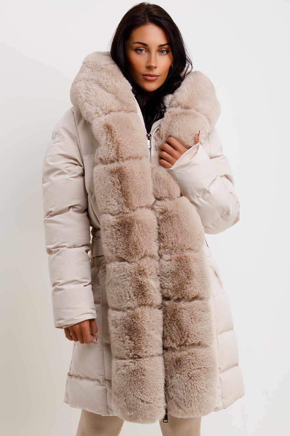 Roselyn | Women’s puffer padded coat with faux fur hood and trim