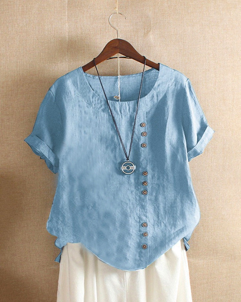 Aoife | Women's short sleeve blouse with round neckline