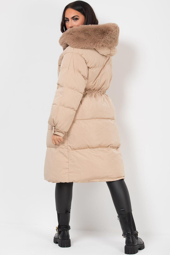 Lovisa | Women’s long puffer coat with faux fur hood