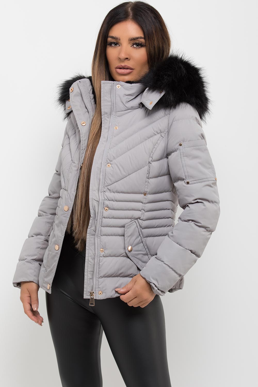 Saori | Women’s puffer jacket with faux fur hood