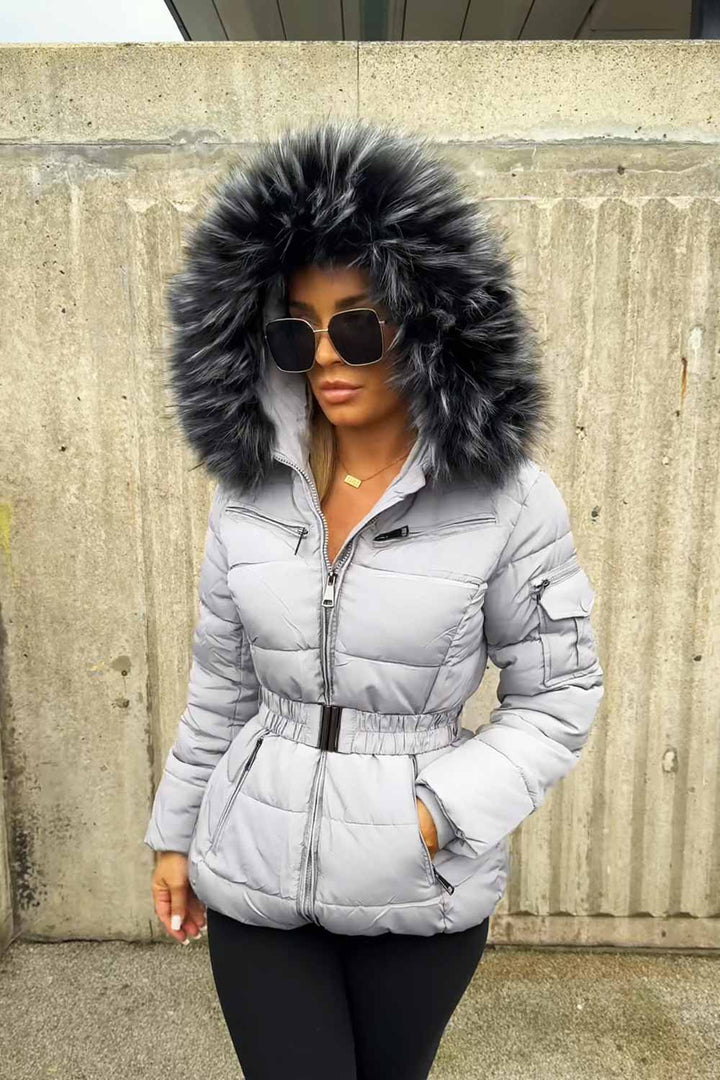 Aurelie | Women’s quilted coat with faux fur hood