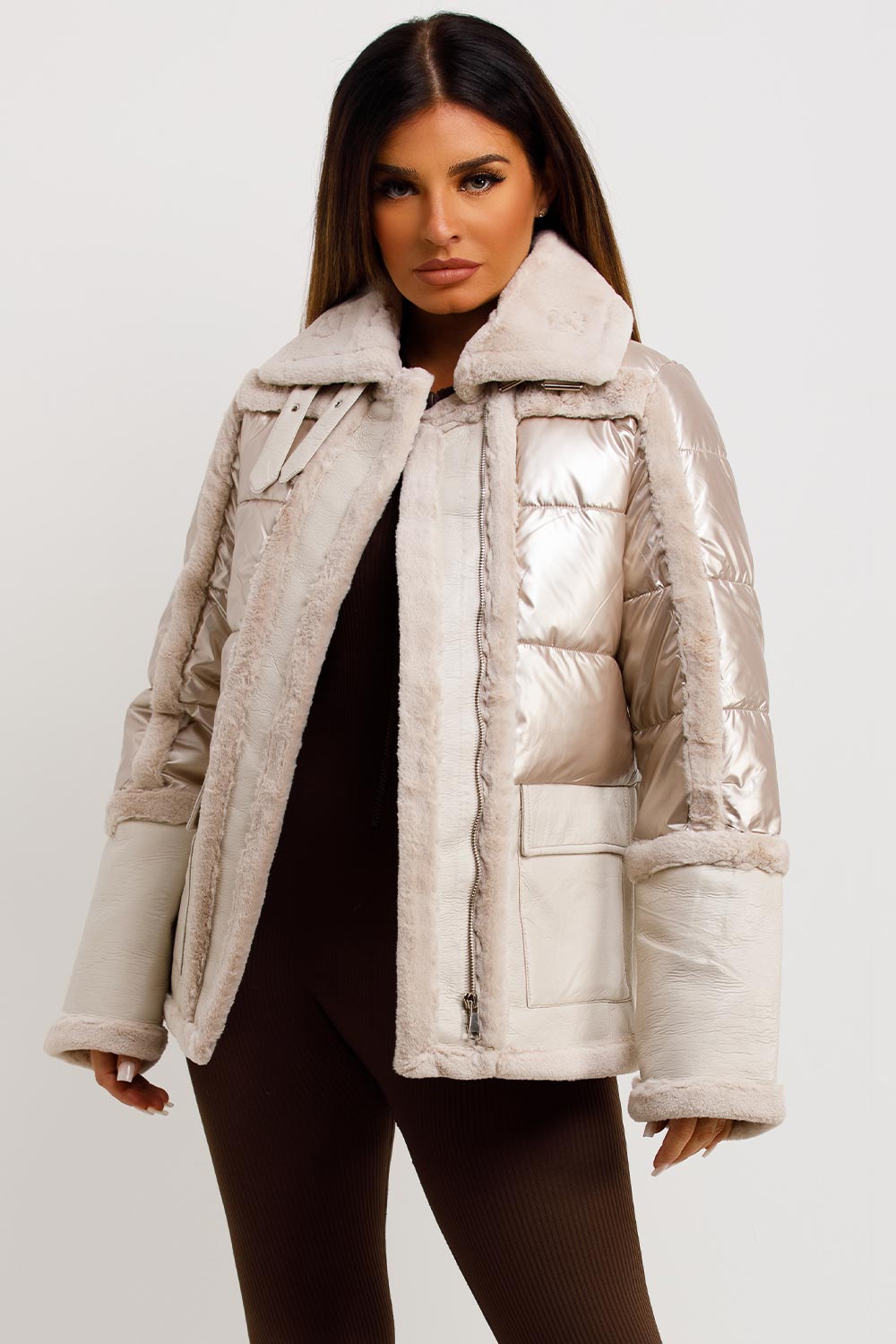 Raegan | Women’s faux fur trim faux suede jacket with waist belt