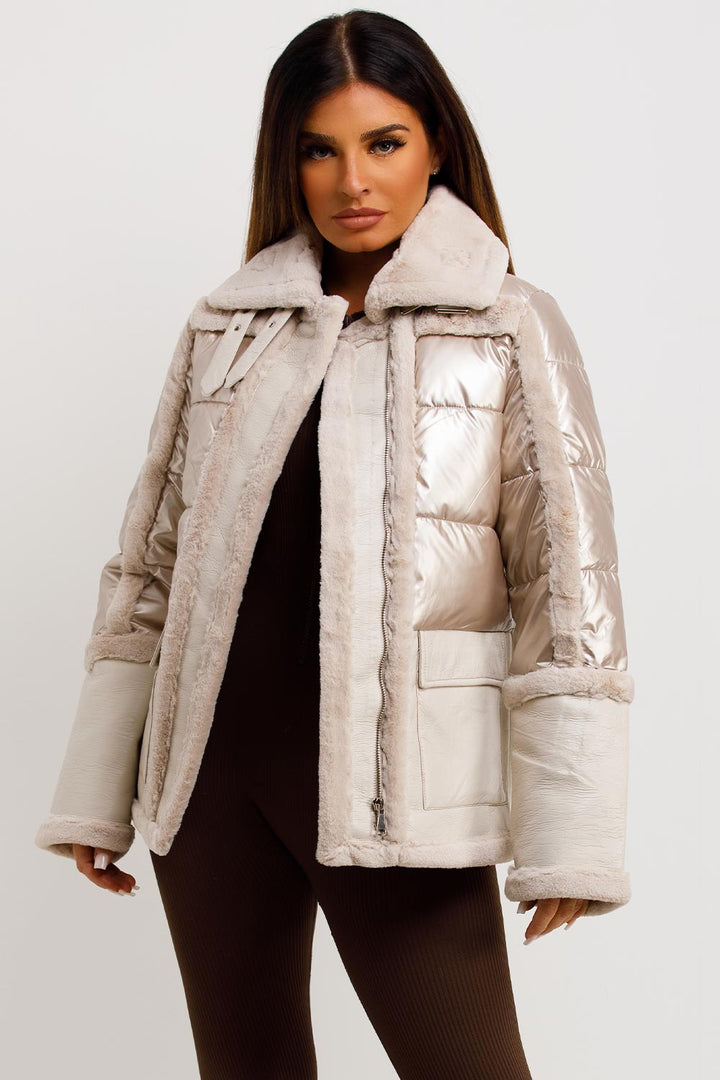 Raegan | Women’s faux fur trim faux suede jacket with waist belt