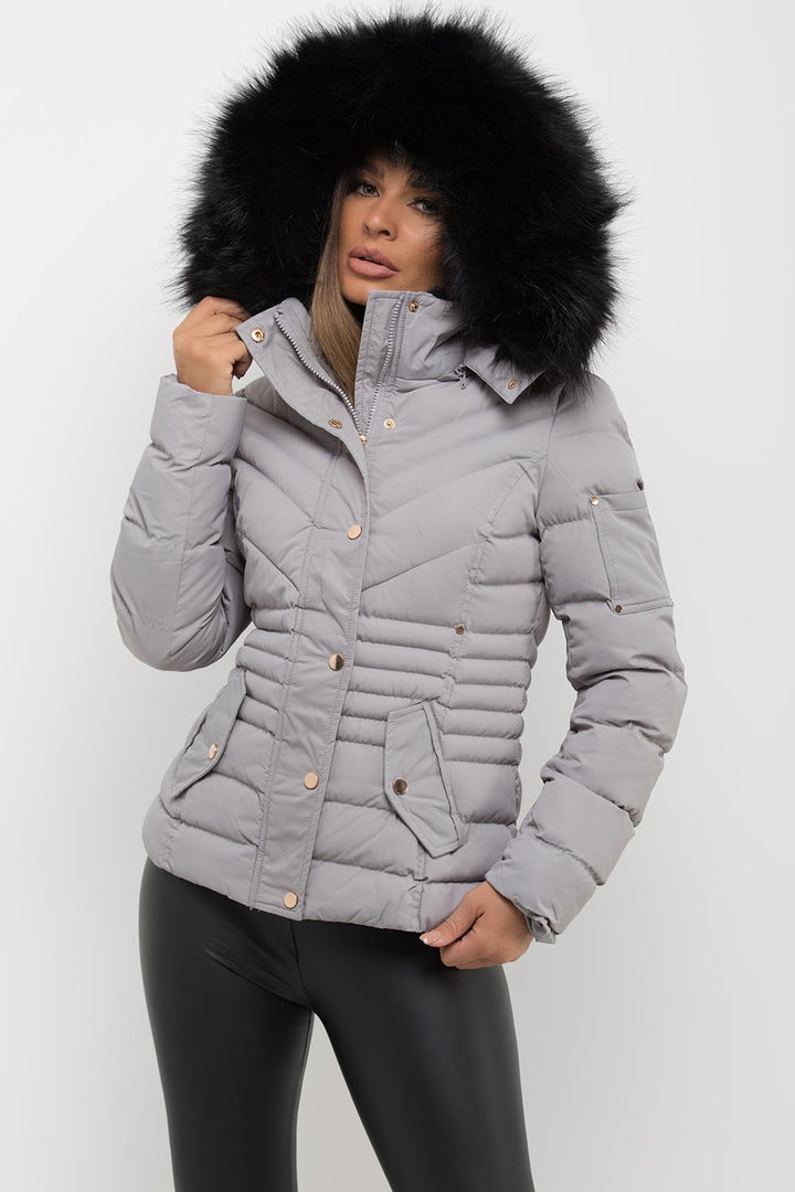 Saori | Women’s puffer jacket with faux fur hood
