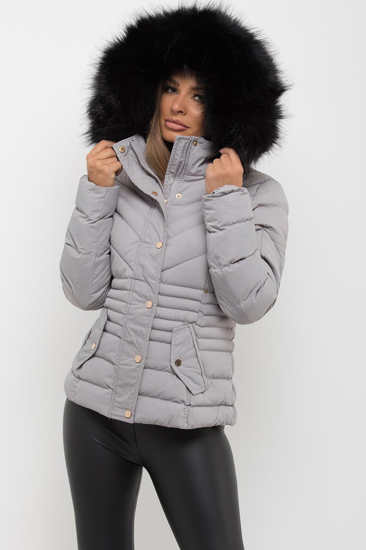 Saori | Women’s puffer jacket with faux fur hood
