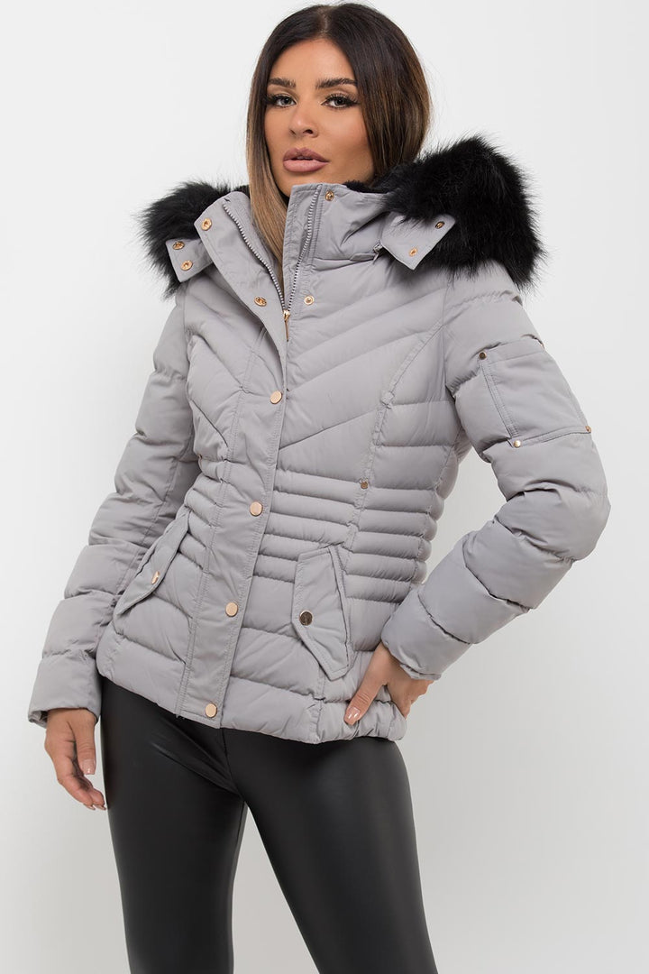 Saori | Women’s puffer jacket with faux fur hood
