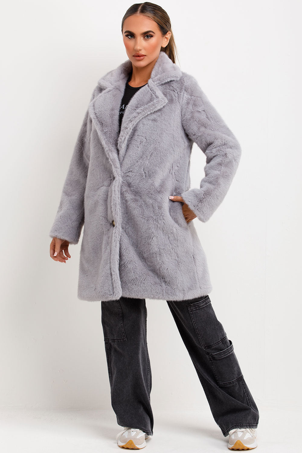 Raina | Women’s faux fur coat with lapel collar