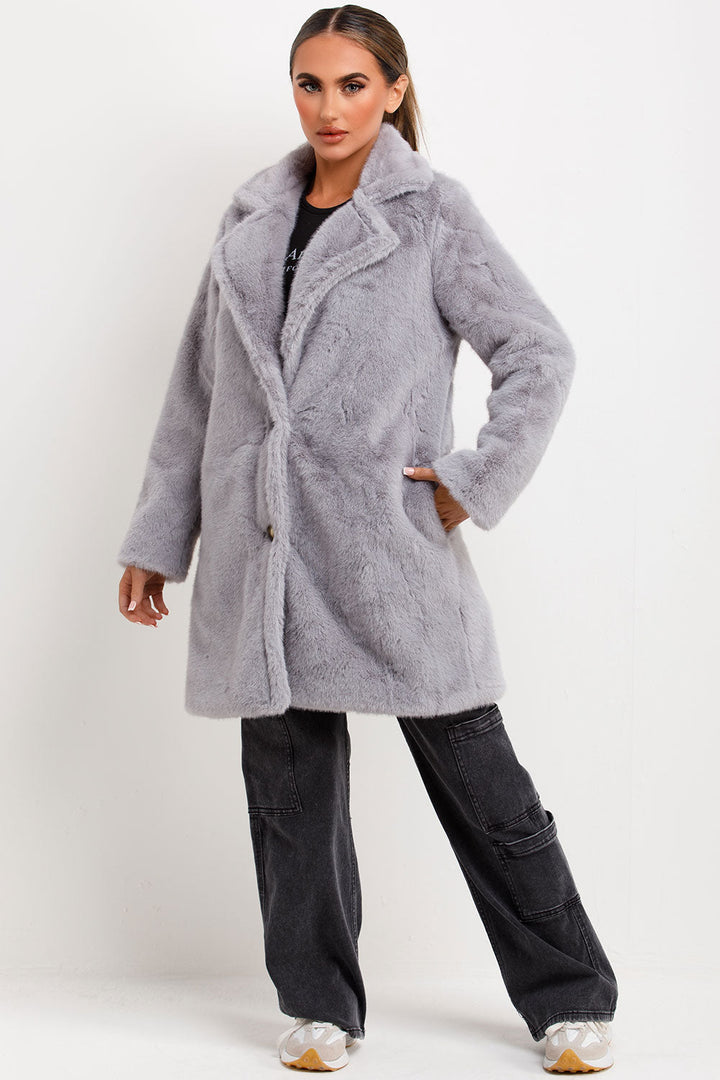 Raina | Women’s faux fur coat with lapel collar