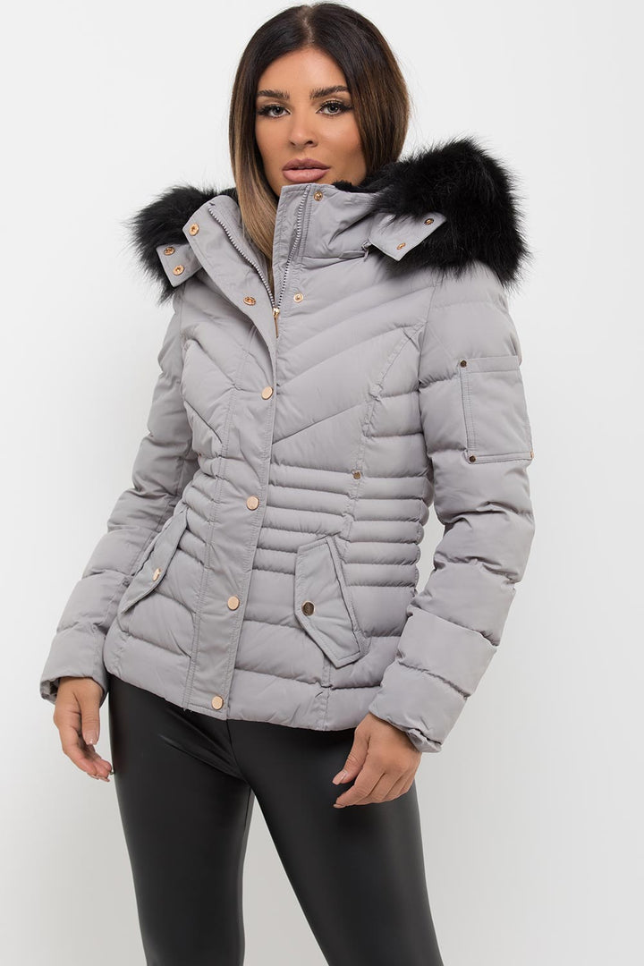 Saori | Women’s puffer jacket with faux fur hood