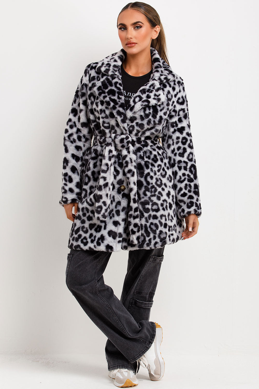 Arlieh | Women’s leopard print faux fur belted coat