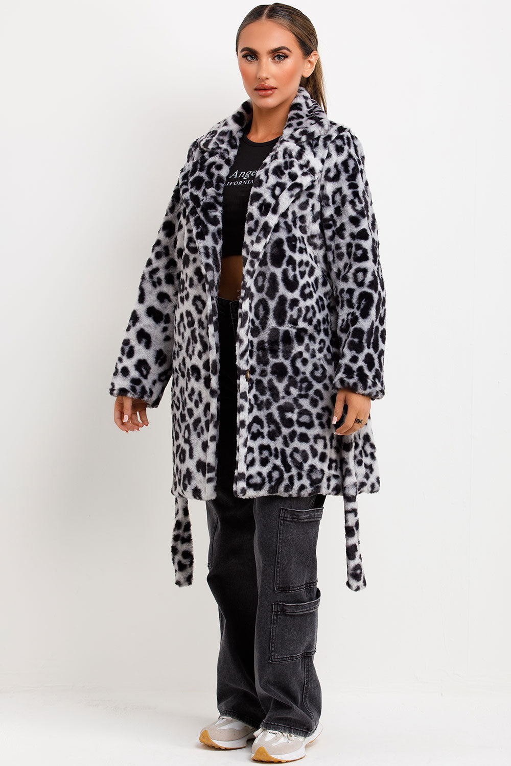 Arlieh | Women’s leopard print faux fur belted coat