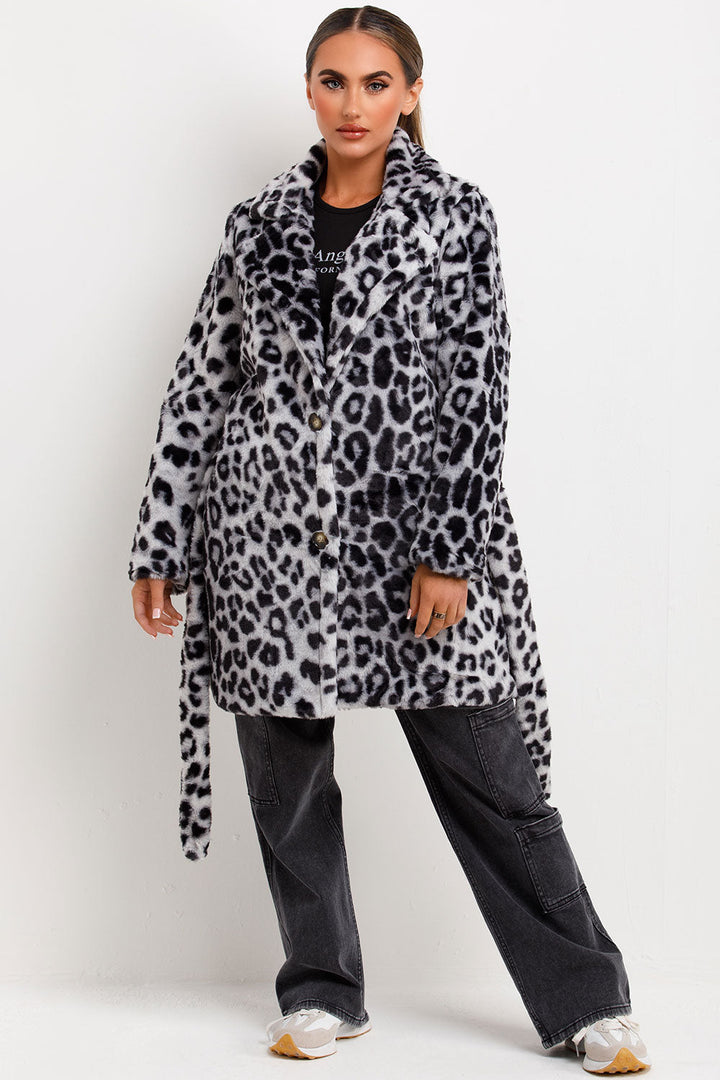Arlieh | Women’s leopard print faux fur belted coat