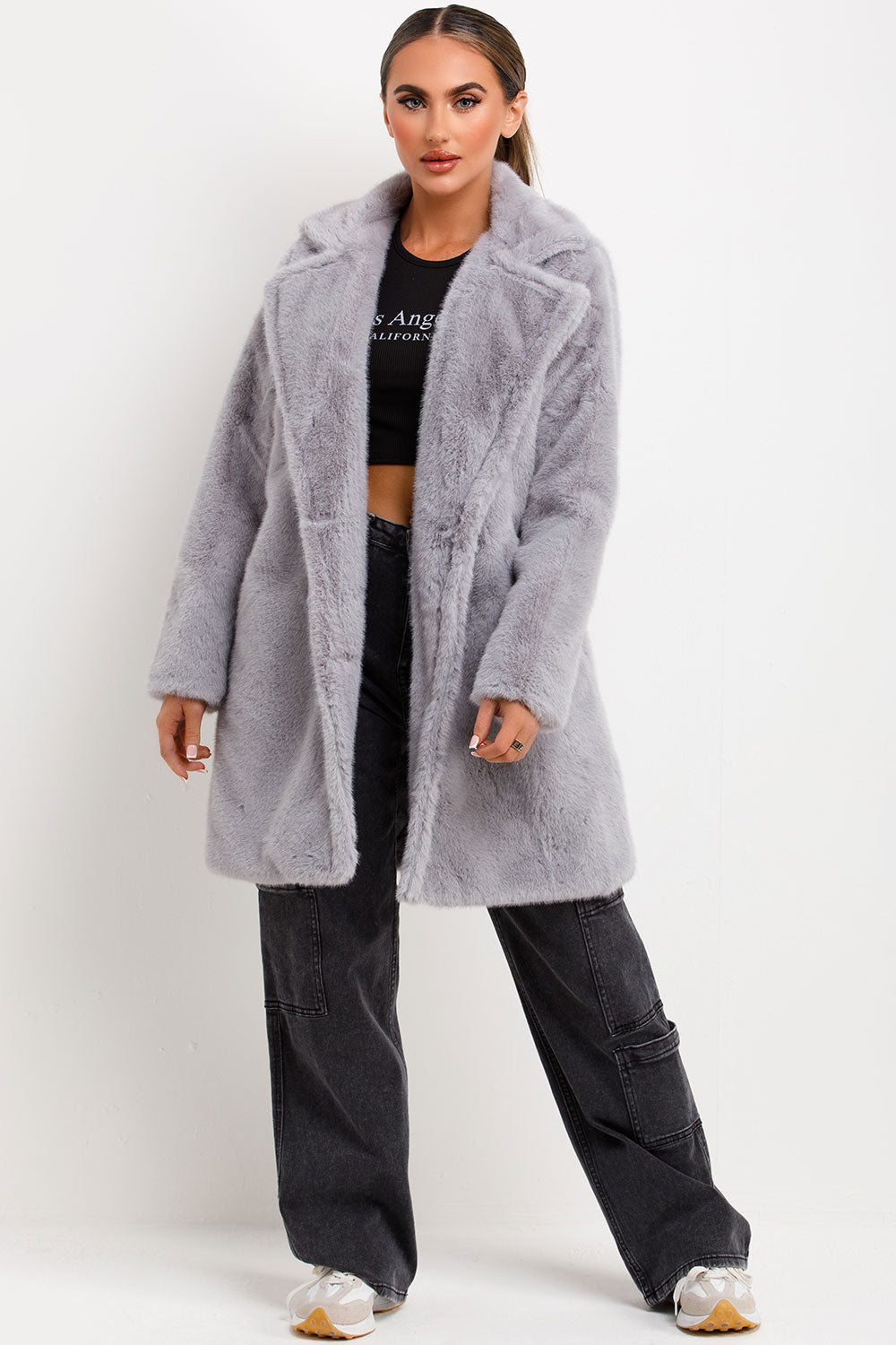 Raina | Women’s faux fur coat with lapel collar