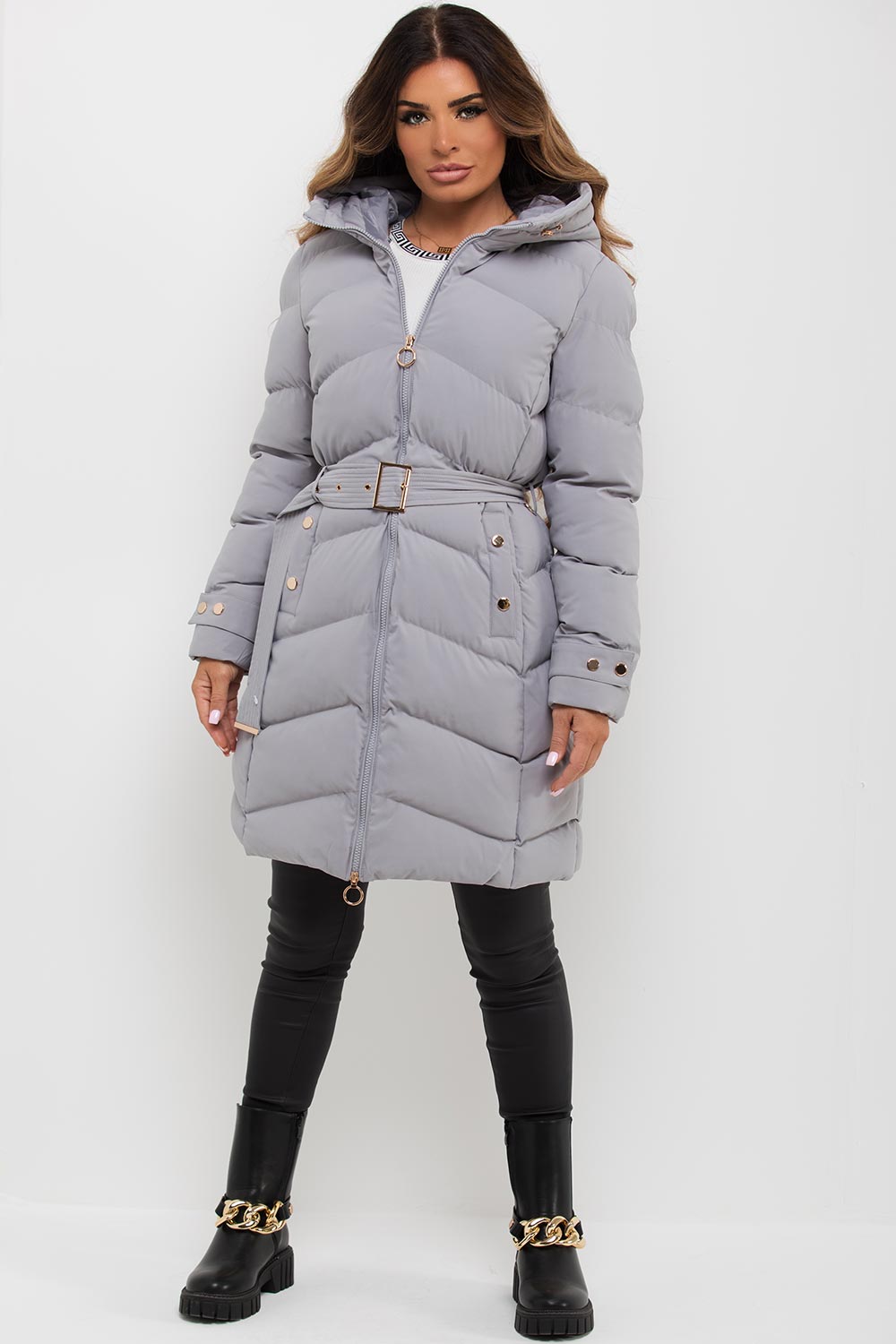 Lilia | Women’s long puffer coat with belt and hood