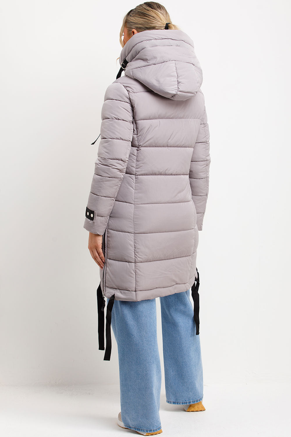 Bailee | Women’s long hooded puffer coat with side strap detail