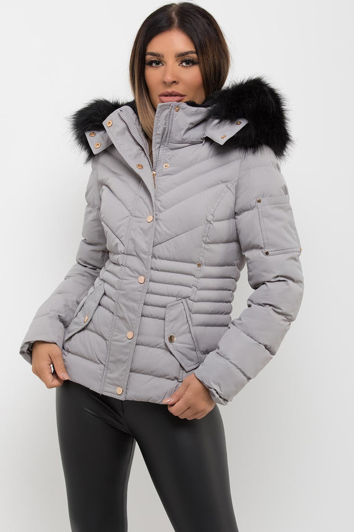 Saori | Women’s puffer jacket with faux fur hood